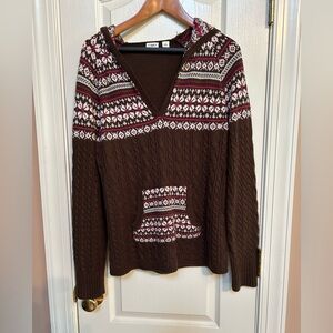 Cato Brown Knit Hoodie with Fair Isle Design